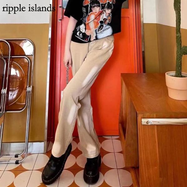

women's jeans ripple islands-pants for women tie-dye gradient denim straight leg pants plus size high waist loose mopping long, Blue