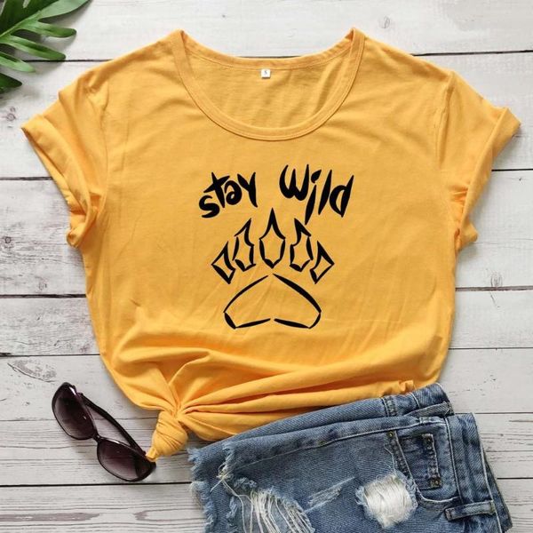 

women's t-shirt stay wild t shirt women fashion graphic cute dog lover young hipster tees grunge tumblr party street style vintage art, White