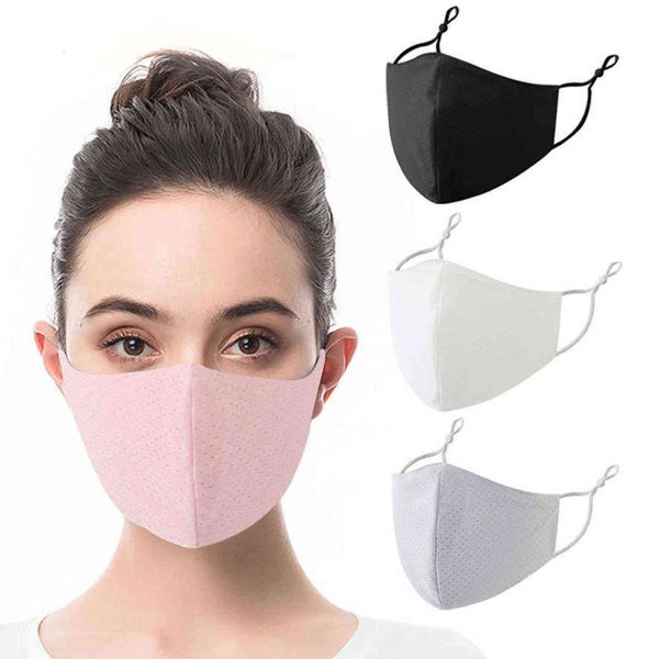 

face mask designer double layer ice silk anti-pollen dustproof windproof masks men women breathable mesh black white facemask