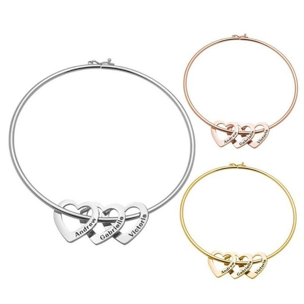 

bangle minimalist love heart name engraved stainless steel fine bracelet jewelry gift for charm women party fashion accessories, Black