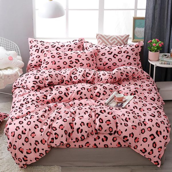 

bedding sets pink leopard print nordic minimalist bed clothes duvet cover quilts sheets pillow case home kit girl linen for