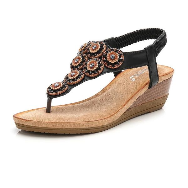 

sandals women comfy 2021 fashion roman wedge low heels beach shoes sandalia, Black