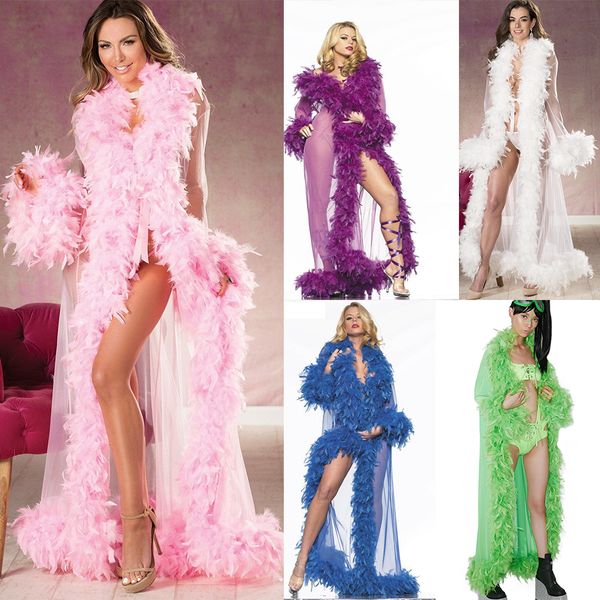 Sexy Mutter-der-Party-Kleid, Nachtwäsche, Straußenfedern, durchsichtig, Sweep-Zug, mehrlagiges, bauschiges Tüll-Nachthemdkleid