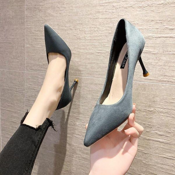 

dress shoes fashion flannel office casual women 8cm high heels summer thin & career woman pumps solid mules 2021, Black