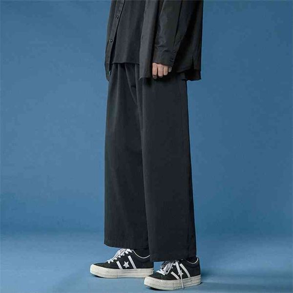 

legible women pant casual cotton wide leg pants retro ankle length elastic waist loose trousers female 210721, Black;white