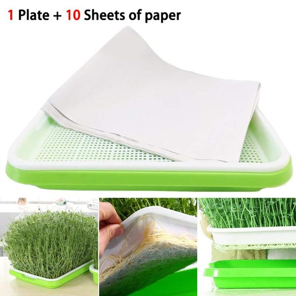 

planters & pots double layer plastic hydroponic flower basket plant sprouting tray box sprout seedling with 10 sheets nursery paper