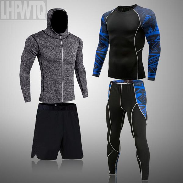 

men's thermal underwear set winter for compression sport fitness training base layer tights t-shirt leggings, Black;white