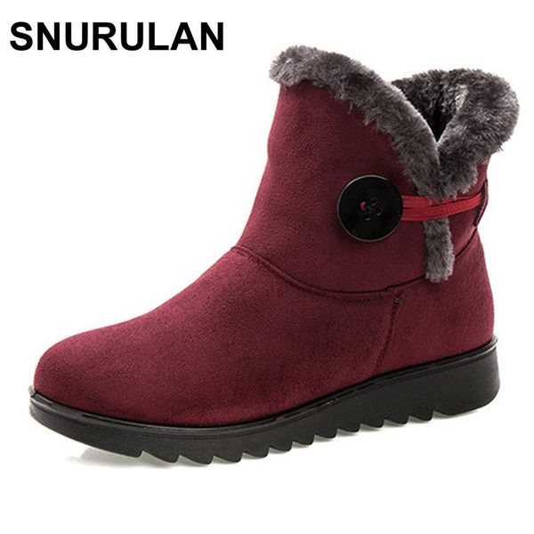 

boots snurulan winter women flock warm ankle snow 2021 platform mother shoes woman slip on flats button creepers, Black
