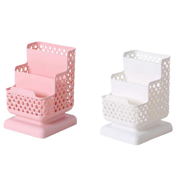 

storage boxes & bins 4pcs 3 grids deskbox cosmetic sub-grid pen case makeup organizer desk holder, pink white