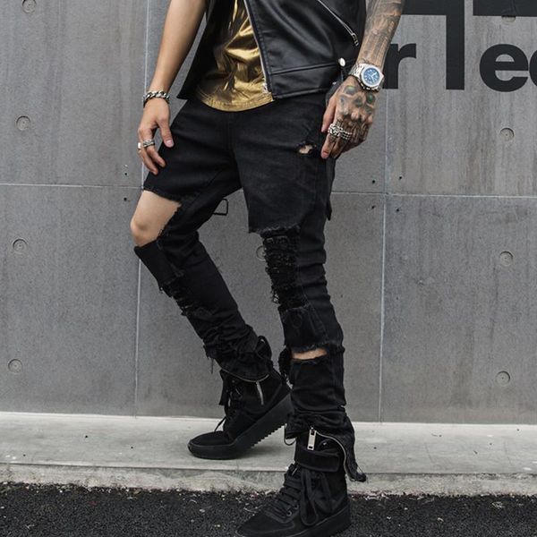 

men's pants men hip hop jeans slim spring with hole 2021 men's fashion skinny for hiphop trousers clothes clothing, Black
