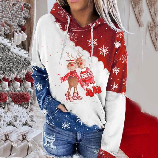 

women's hoodies & sweatshirts 2021 fashion hoodie women merry christmas sweatshirt red reindeer love printed couple hooded contrast sud, Black