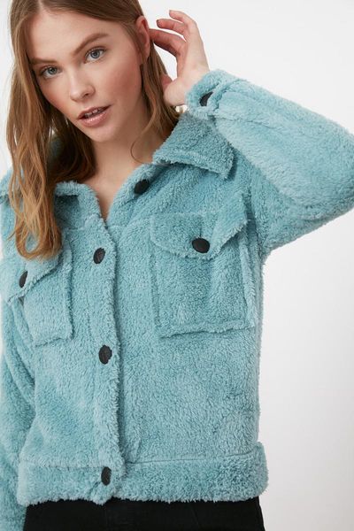 

women's jackets trendyol button plush coat twoss21mo0087, Black;brown