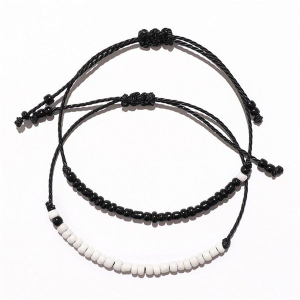 

link, chain 2 pcs/set couple black white color bead rope bracelet for women men creative boho charm gifts beat friends jewelry