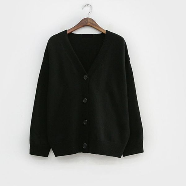 

spring autumn v-neck woolen knitted warm single breasted loose lazy women female lady cardigan sweater 210513, White