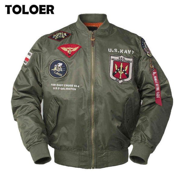 2021 Jaquetas militares Homens Outono Vintage Top Gun Streetwear Hip Hop Casacos Homens Carta Punk Bomber Voar Força Aérea Força Piloto Jaqueta Y1109