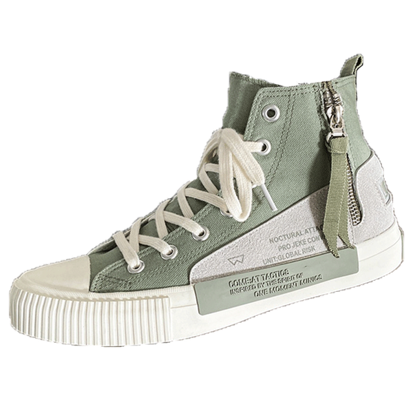 

green zipper design canvas sneakers men trending stitching vulcanized shoes men high-flat casual shoes men zapatillas lona