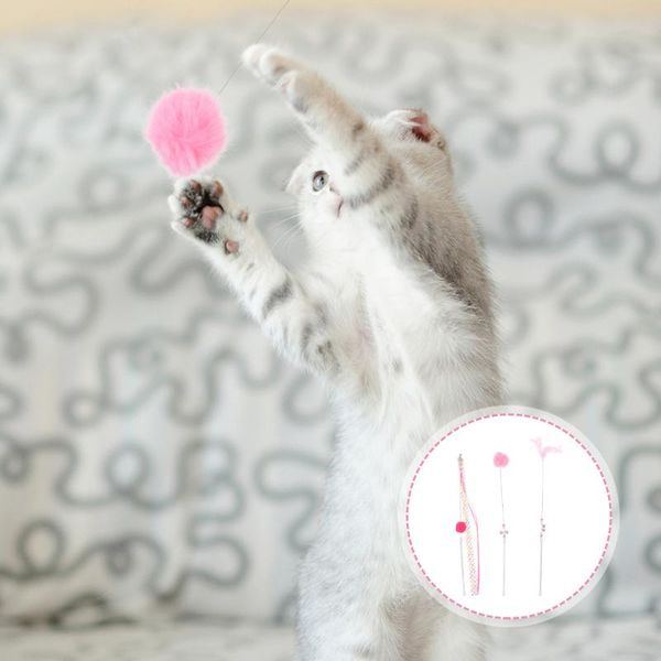

cat toys 3pcs ribbon teaser interactive funny stick pet kitten