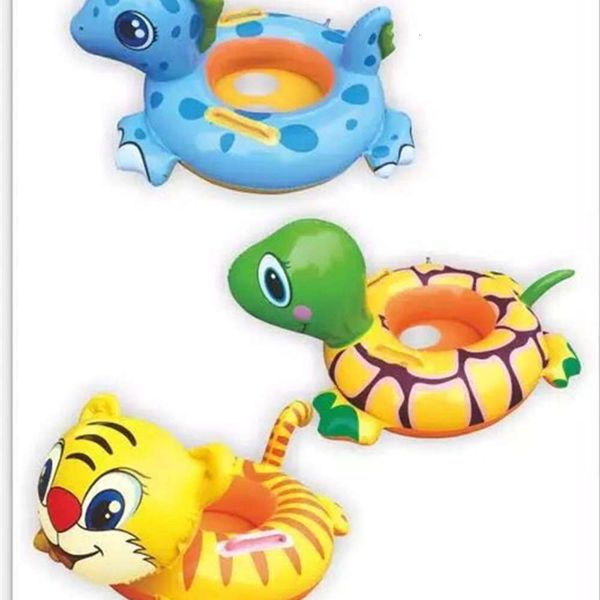 

straight animal swimming ring children's pvc lifebuoy with handle infant inflatable, Blue