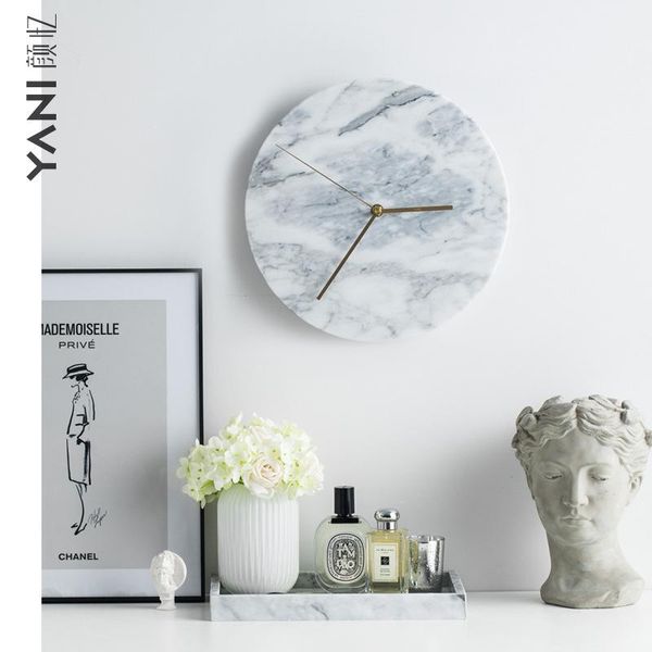 

wall clocks nordic ins wind decoration hanging marble clock living room accessories mute home