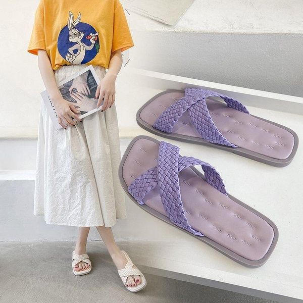 

slippers flat shoes female rubber cross-tied fabric pu basic, Black