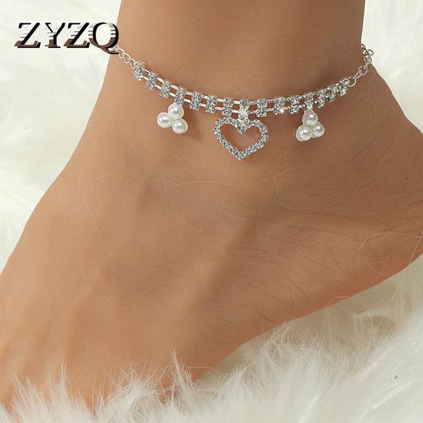 

anklets zyzq cute love heart crystal anklet for women temperament summer beach footwear birthday gift jewelry wholesale, Red;blue