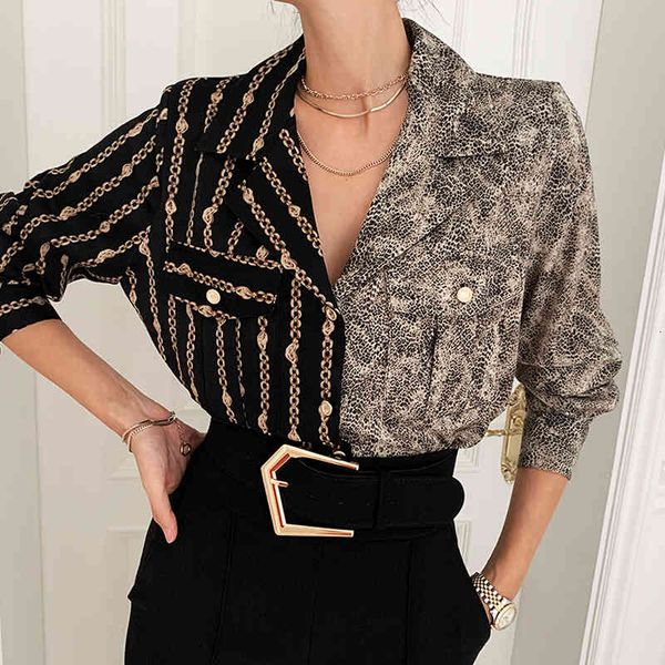 

women's blouses & shirts [ewq] blusa feminina vintage de outono, camisa solta estampada assimÃ©trica com gola virada para baixo, padrÃ£o, White