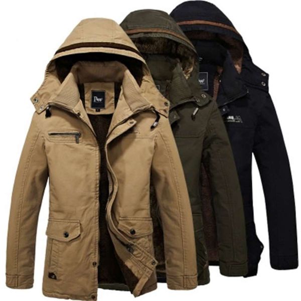 

men's down & parkas winter mens hooded coat fashion sigle breasted wool jacket men thicken velvet warm overcoat male long woolen trench, Black