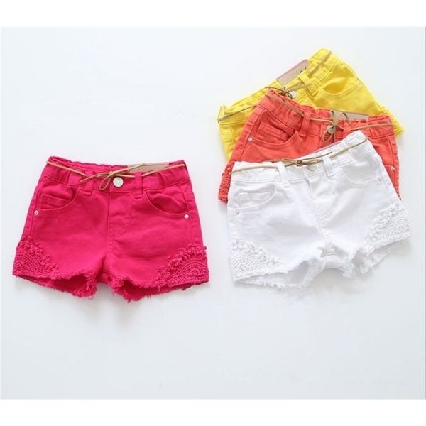 

shorts baby girls summer fashion embroidery kids cotton short pants with belt casual 210723, Black