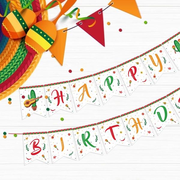 

party decoration ba271 colorful cactus mexican cinco de mayo carnival theme happy birthday banners wall hanging bunting flag decorations