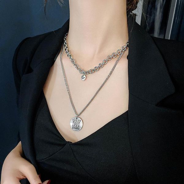 

chains double chain necklace european and american metal wind clavicle korean temperament net red neck, Silver