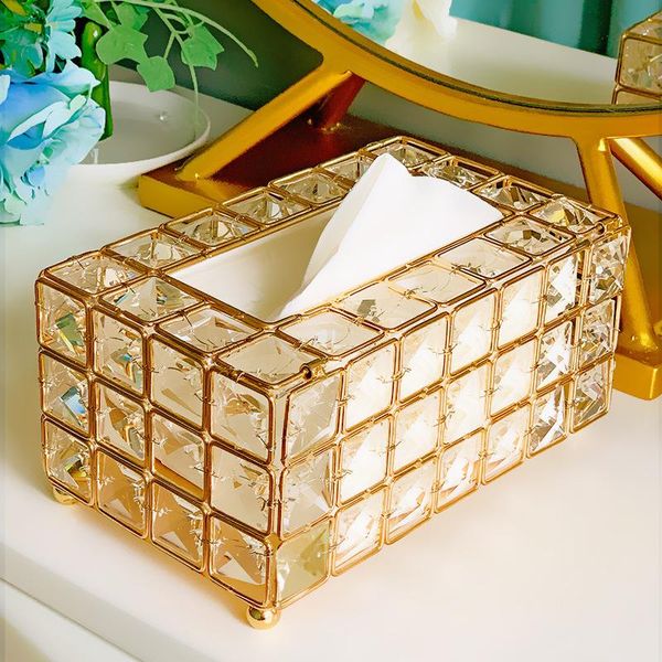 

tissue boxes & napkins case storage box shinning gold silver glass paper container for restaurant car home el