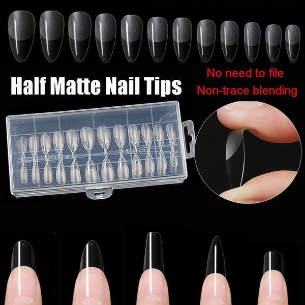 

false nails 240pcs/box coffin/stiletto/almond/square/oval nail tips half matte fake press on full cover diy art tools, Red;gold