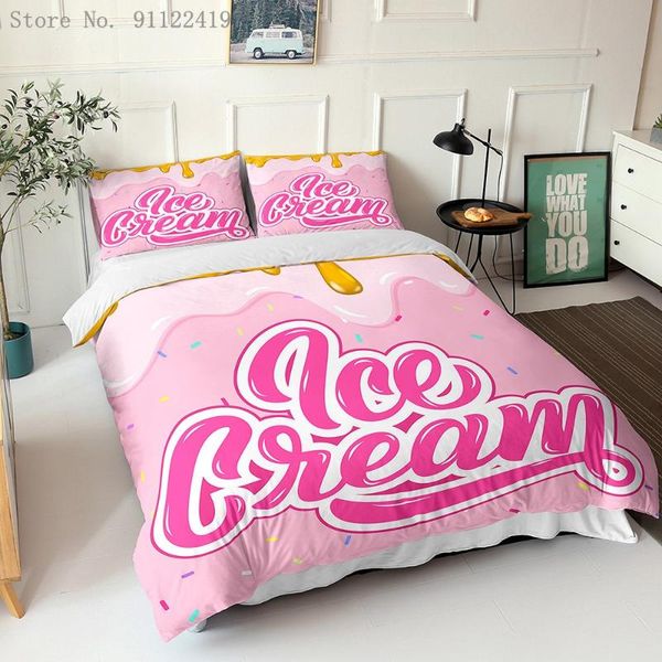 

bedding sets luxury duvet cover pink comforter set ice cream printing quilt single double  king size fashion bed linen