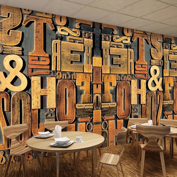 

wallpapers custom mural wallpaper creative woodcarving english 3d letters fresco restaurant cafe background wall decor papel de parede 3 d