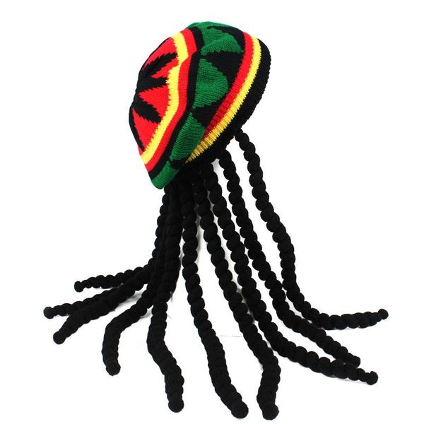 

knitted hat hip hop cap beanie headwear tassel hair accessories jamaican style cycling caps & masks, Black