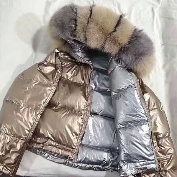 

women streetwear bubble coat winter natural fur collar white duck down puffer jacket female warm thickening outwear ladies parka 210602, Black