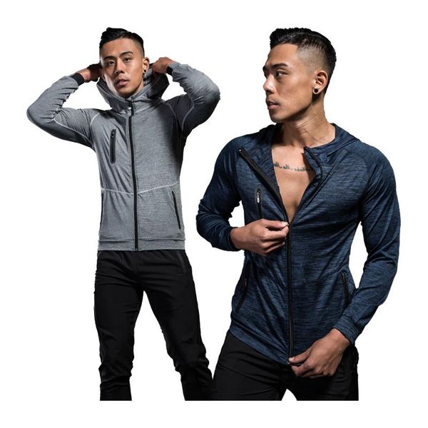 

sport jackets men zipper quick dry running training coat hoodies gym sportswear slim fit male fitness sweatshirts, Black;red