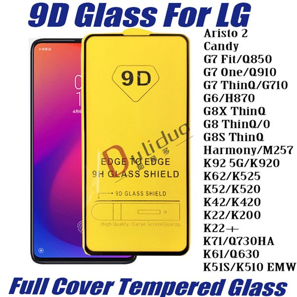 9D-Vollbild-Displayschutz aus gehärtetem Glas für LG K92 K920 5G K62 K52 K42 K22 Plus K71 K81 K51S G7 Fit one Thinq g6 g8x g8s Harmony M257 Aristo 2 Candy