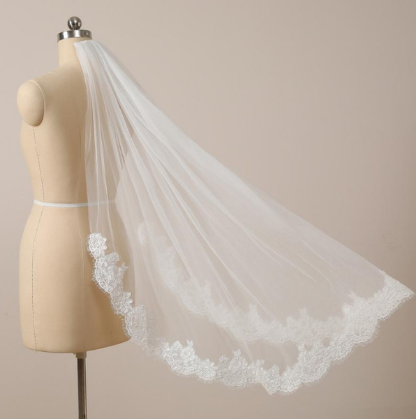 

bridal veils chantilly lace veil ivory eyelash fingertip wedding sheer elbow length soft hip len, Black
