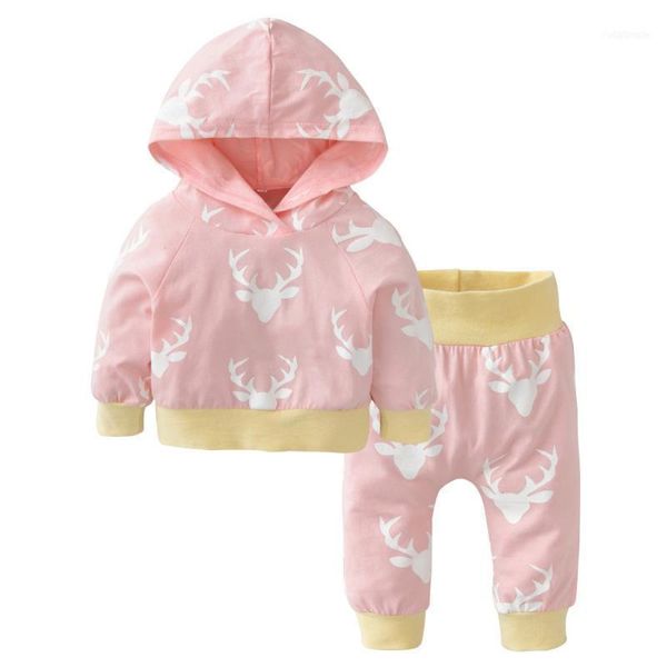 

christmas baby girls clothes long sleeves xmas deer hooded pullover casual pants infant 2pcs clothing sets1, White