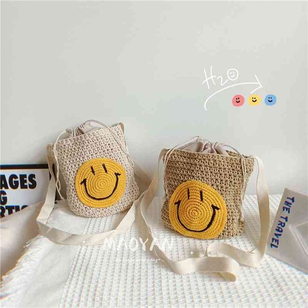 

korean version of foreign children's crochet cotton thread smiling face single shoulder bag for boys