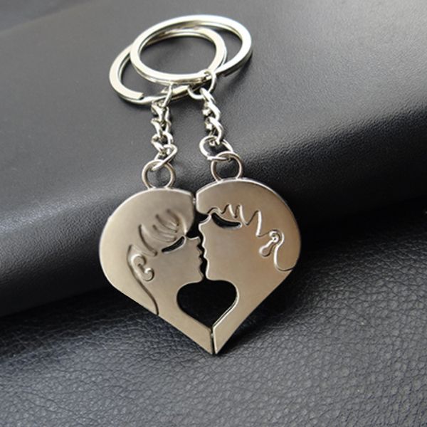 

keychains metal boys and girls often kiss affectionately, couple keychain pendant creative gifts, Silver