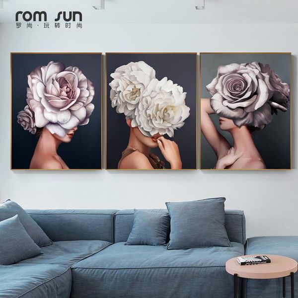 

paintings postmodern flower beauty girl canvas painting abstract figure poster print wall art for living room fashion home decor