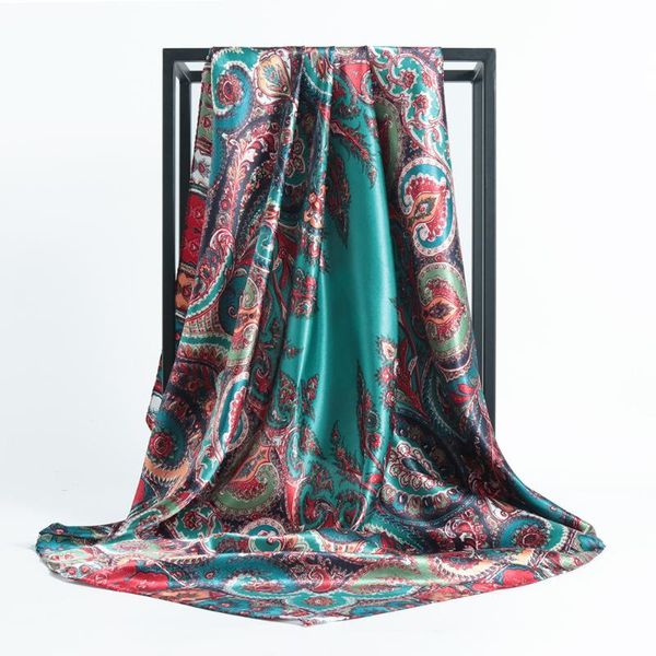 

scarves fashion kerchief silk satin neck scarf women print hijab scarfs female square shawls and wraps for lady bandana fj594, Blue;gray