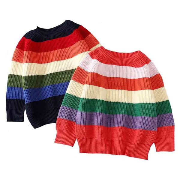 Maglione per bambini Pullover a righe arcobaleno Ragazzi e ragazze che lavorano a maglia Maglioni Autunno Baby Warm Wool Top per abbigliamento per bambini 210417