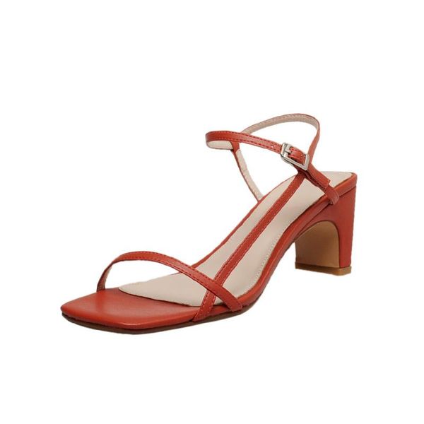 

summer sandals women shoes natural genuine leather thin high heels party real buckle, Black