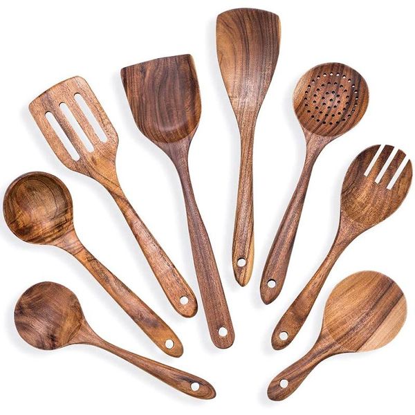 

spoons 8pcs cooking spoon set teak utensil wooden kitchen utensils slet gadgets