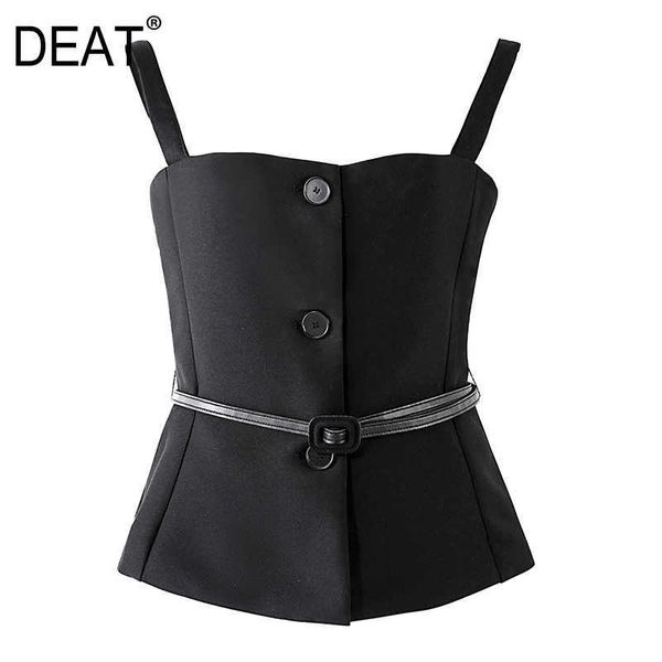 

[deat] summer fashion vest sling sleeveless solid color single-breasted temperament women tank 13q328 210527, White