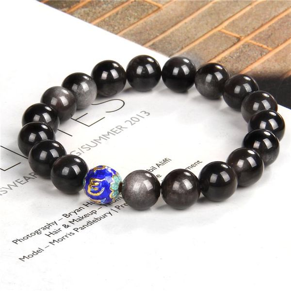 

beaded, strands 10mm round black gold obsidian bracelet prayer blessing blackstone healing stone ball beads lucky jewelry valentine's p