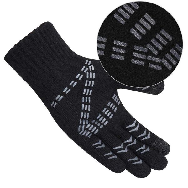 

cycling gloves winter warm thermal soft wool knit acrylic velvet non slip full finger touch screen black for adults